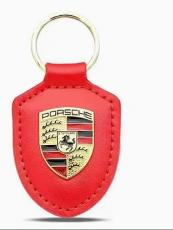 Other - Porsche Gold Leather Keychain Metal Logo Keyring Key Holder